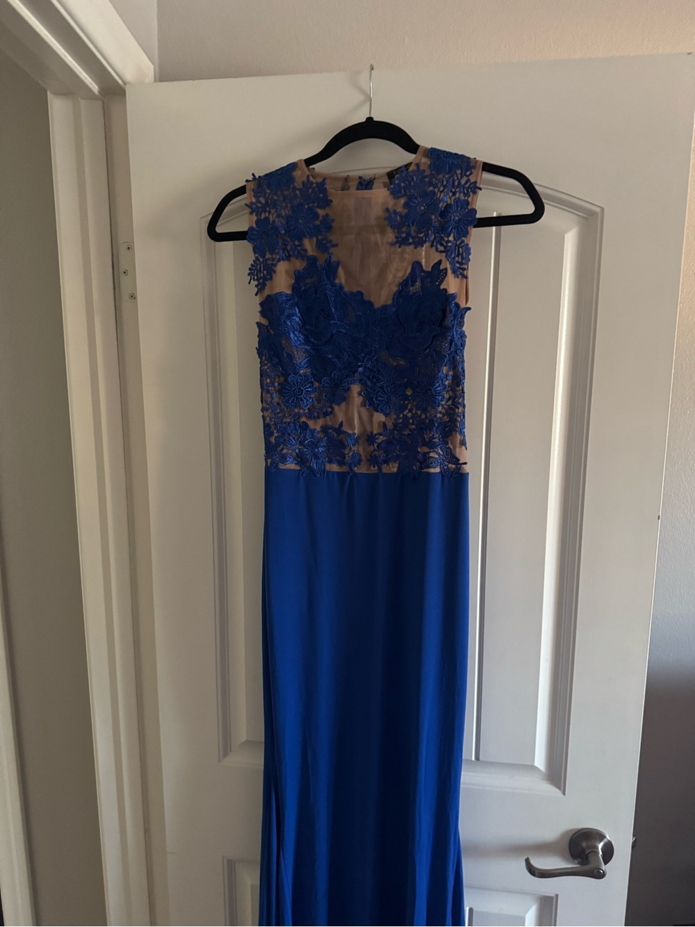 Royal Blue Lace Appliqué Evening Dress